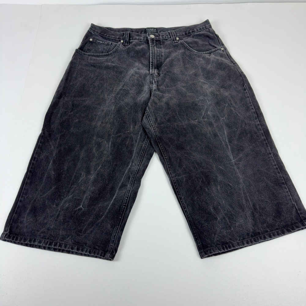 Luxe-T Jeans Mens 38 Washed Black Wide Leg Denim Skater Shorts Luxury Basics